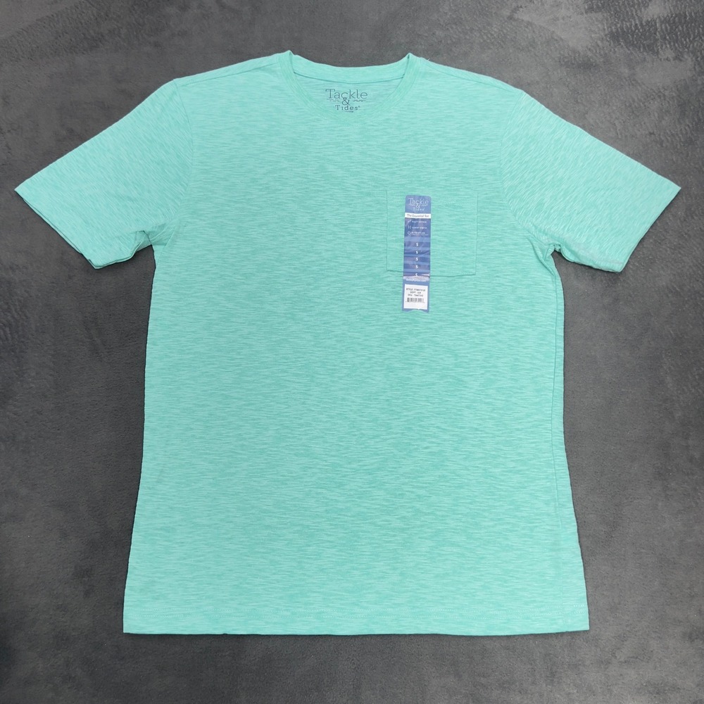 Tackle & Tides Aqua Heathered Crew Neck T Shirt Size Small Cotton Blend